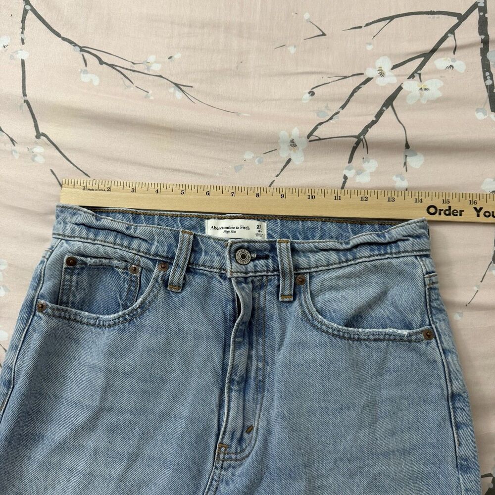 Abercrombie & Fitch Midi Skirt 27 Blue Light Wash Front Slit High-Rise Denim 4P - Picture 5 of 6